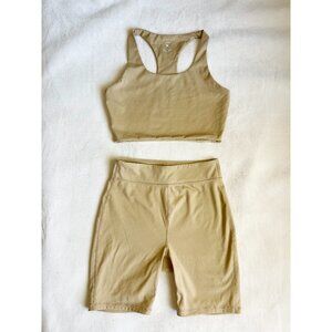 PacSun LA Hearts Active Set Sports Bra and Biker Shorts in Tan | Size S
